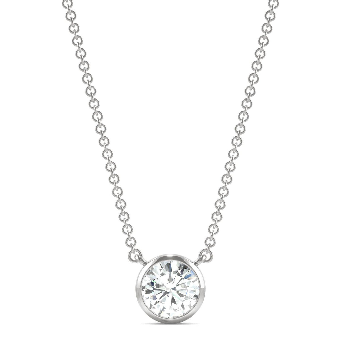 0.81 CTW DEW Round Forever One Moissanite Signature Bezel Necklace in 14K White Gold