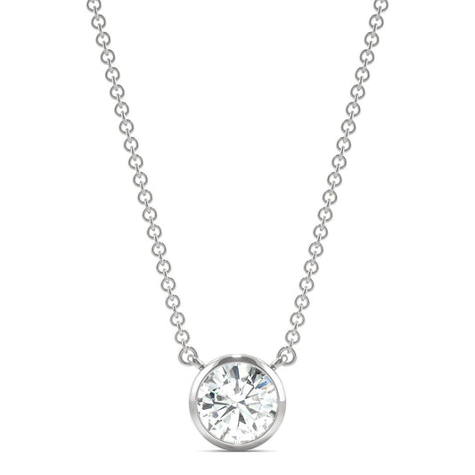 0.81 CTW DEW Round Forever One Moissanite Signature Bezel Necklace in 14K White Gold
