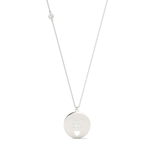 Personalized Script Initial Heart Necklace in 14K White Gold with Forever One Moissanite Accent