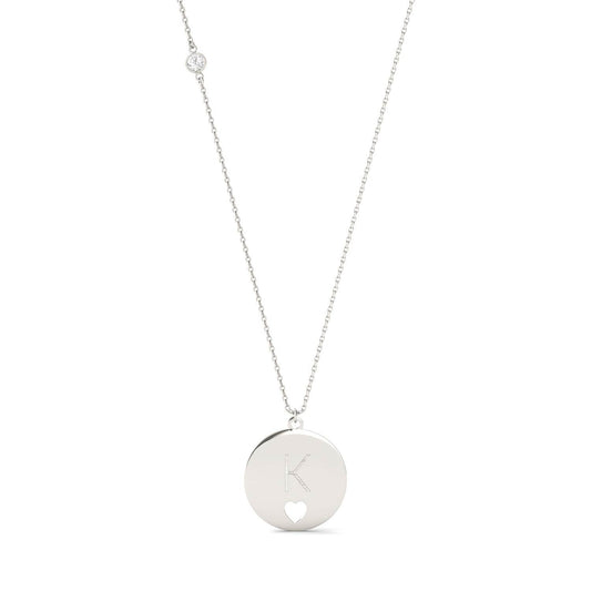 Personalized Block Initial Heart Necklace in 14K White Gold with Forever One Moissanite Accent