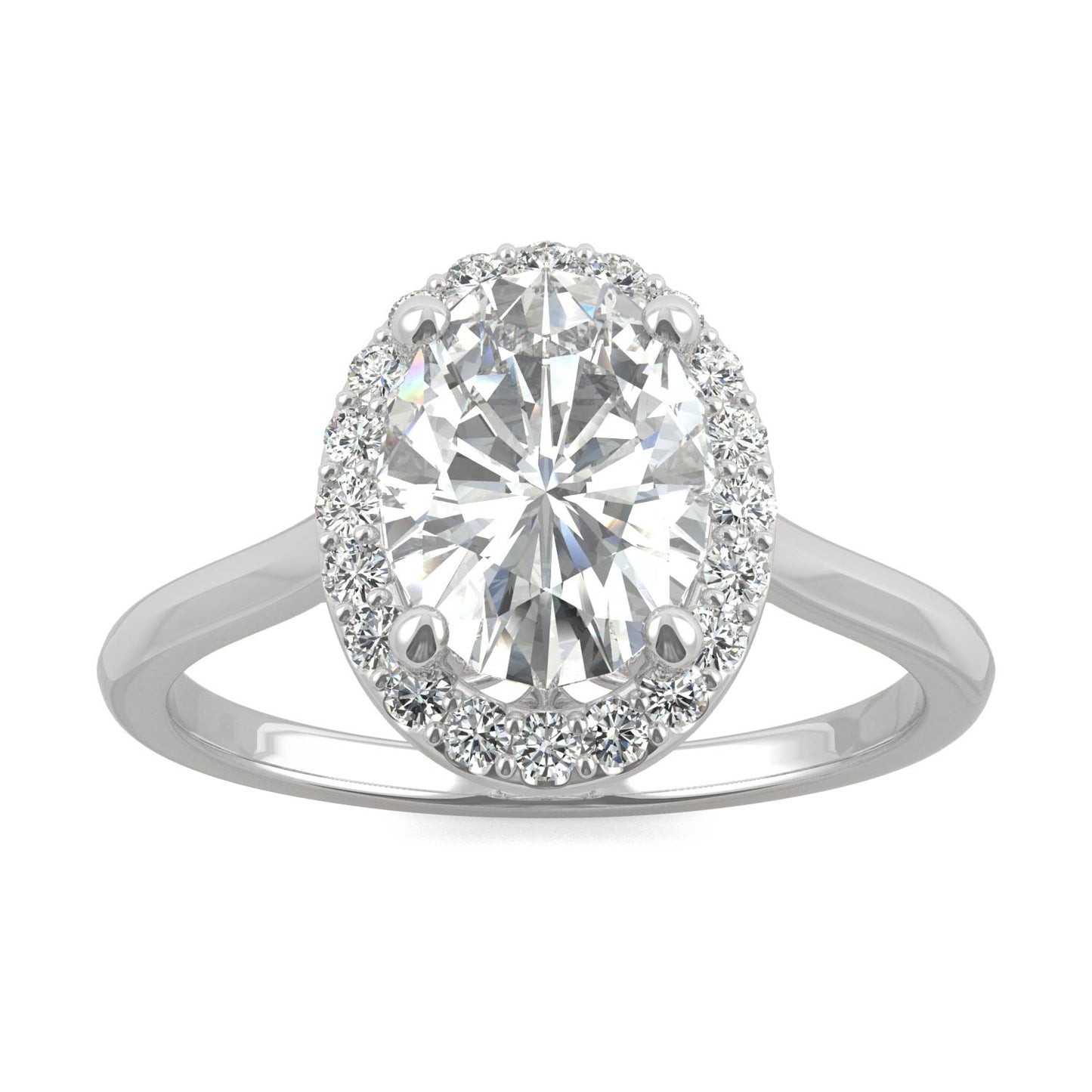 2.39 CTW DEW Oval Forever One Moissanite Signature Halo Engagement Ring in 14K White Gold