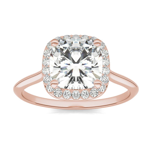 2.53 CTW DEW Cushion Forever One Moissanite Signature Halo Engagement Ring in 14K Rose Gold
