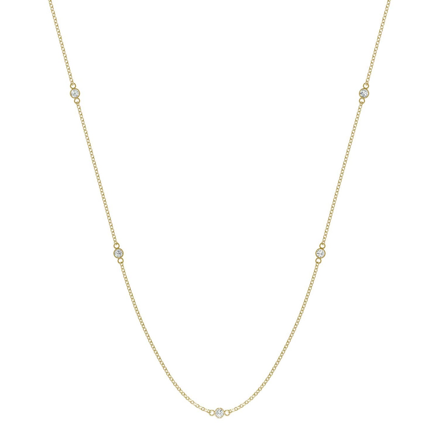 0.17 CTW DEW Round Forever One Moissanite Classic Station Necklace in 14K Yellow Gold