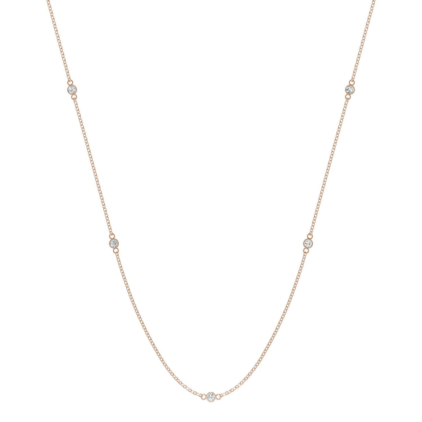 0.17 CTW DEW Round Forever One Moissanite Classic Station Necklace in 14K Rose Gold
