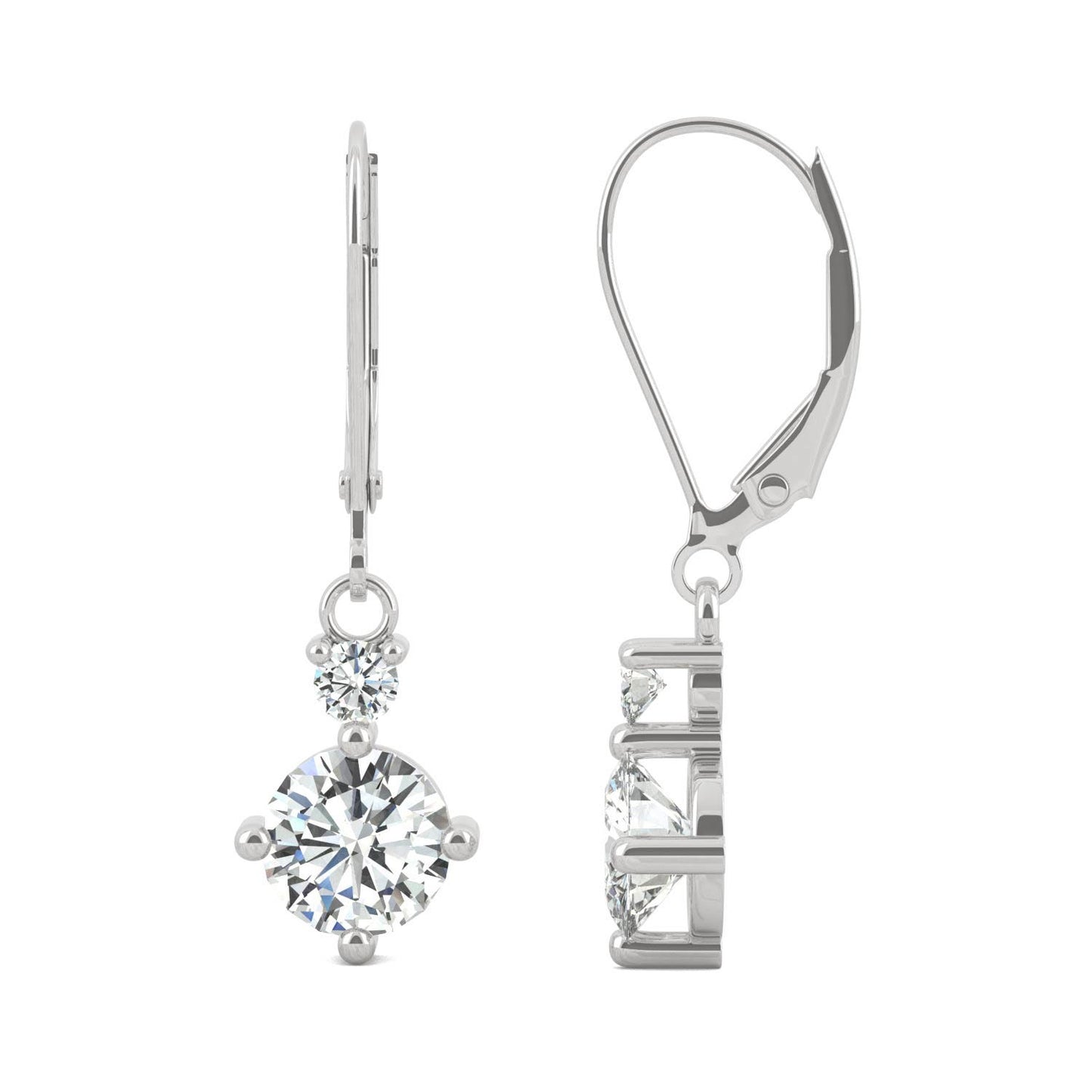 1.72 CTW DEW Round Forever One Moissanite Duo Leverback Drop Earrings in 14K White Gold