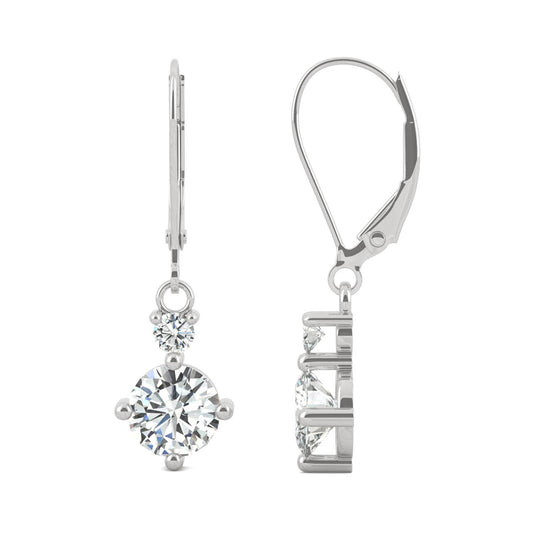 1.72 CTW DEW Round Forever One Moissanite Duo Leverback Drop Earrings in 14K White Gold