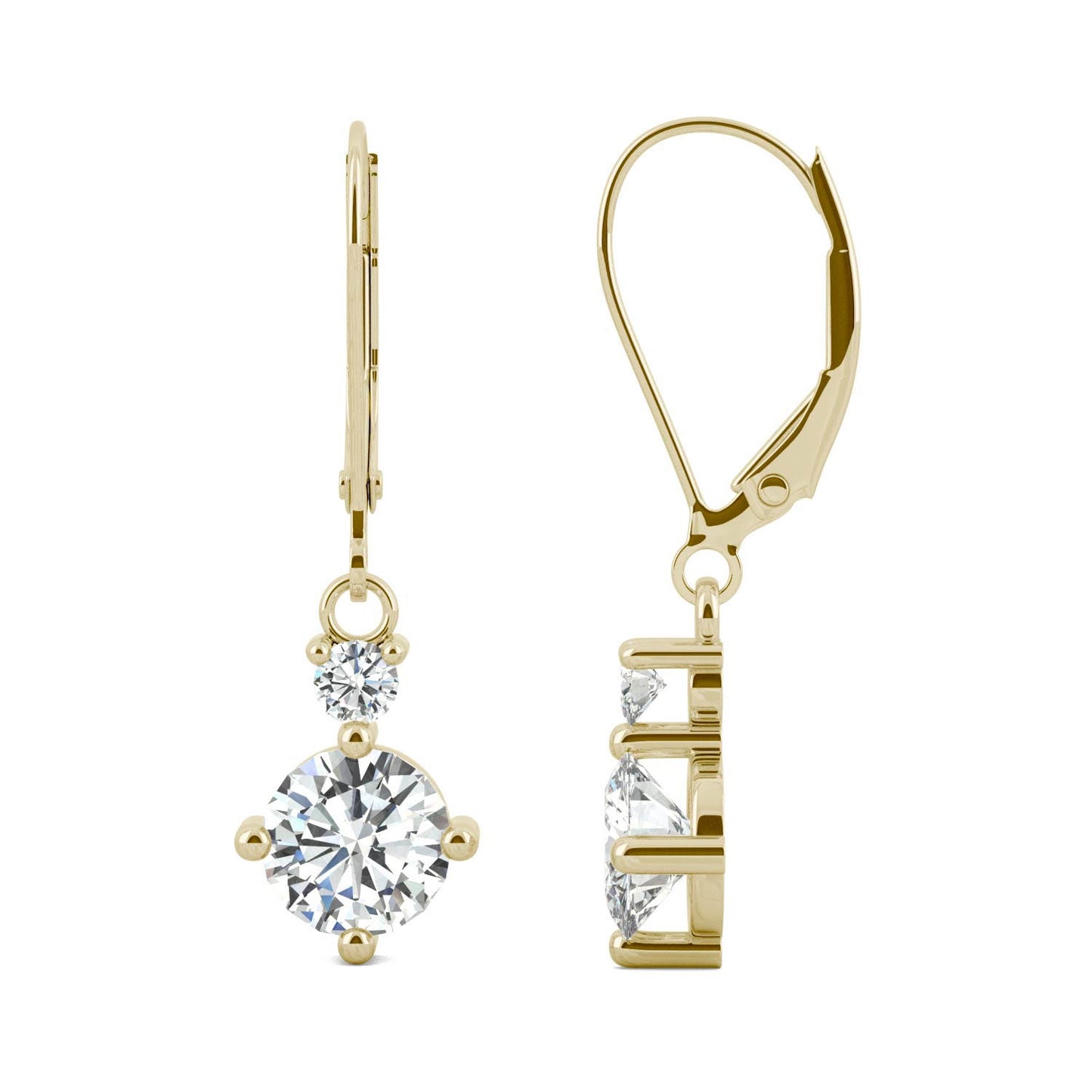 1.72 CTW DEW Round Forever One Moissanite Duo Leverback Drop Earrings in 14K Yellow Gold