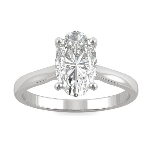2.30 CTW DEW Elongated Oval Forever One Moissanite Solitaire Engagement Ring in 14K White Gold