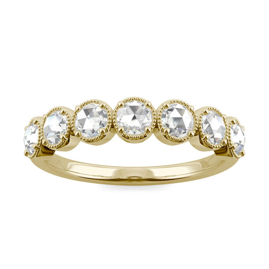 0.49 CTW DEW Round Forever One Moissanite Seven Stone Milgrain Band in 14K Yellow Gold