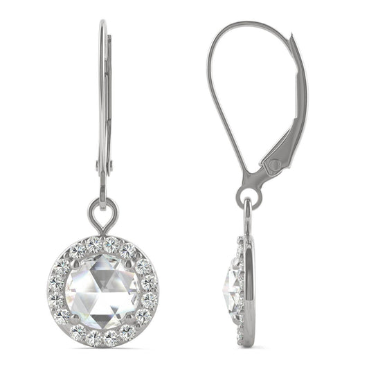 1.20 CTW DEW Round Forever One Moissanite Halo Drop Earrings in 14K White Gold