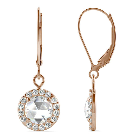 1.20 CTW DEW Round Forever One Moissanite Halo Drop Earrings in 14K Rose Gold