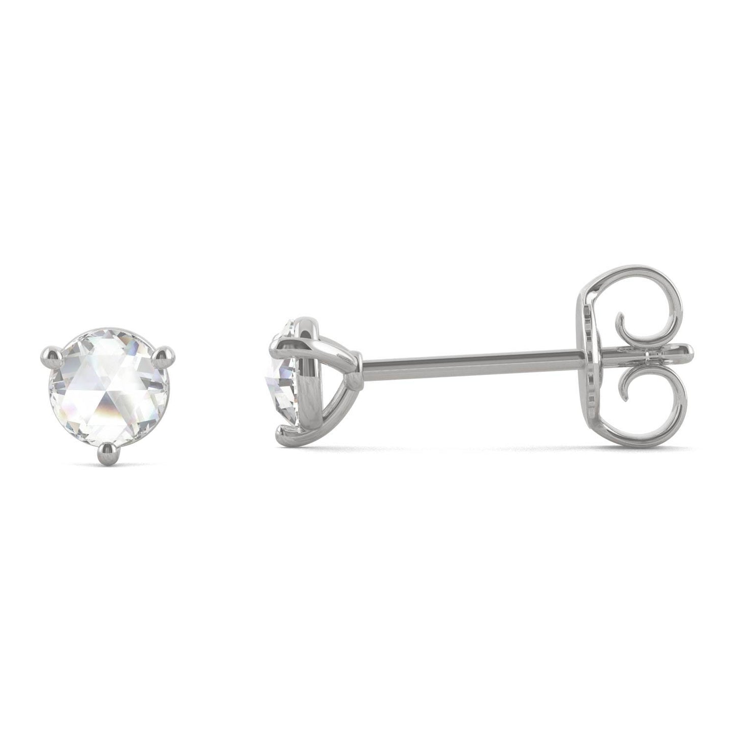 0.14 CTW DEW Round Forever One Moissanite Three Prong Stud Earrings in 14K White Gold