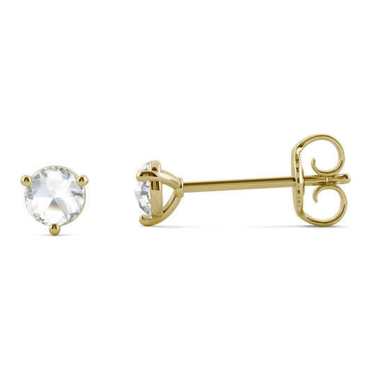 0.14 CTW DEW Round Forever One Moissanite Three Prong Stud Earrings in 14K Yellow Gold