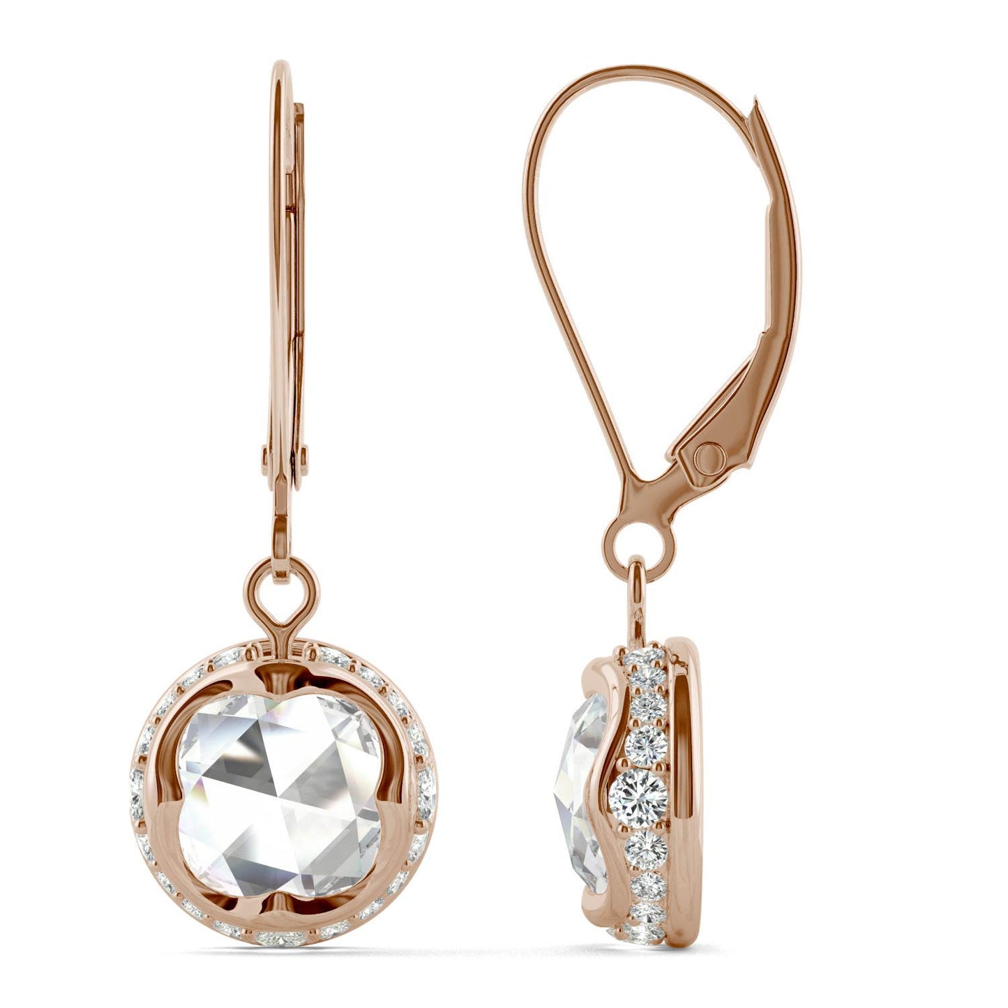 1.25 CTW DEW Round Forever One Moissanite Drop with Hidden Halo Earrings in 14K Rose Gold