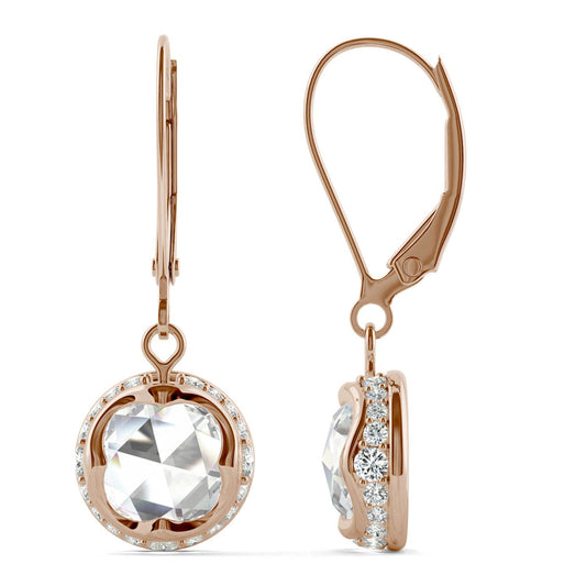 1.25 CTW DEW Round Forever One Moissanite Drop with Hidden Halo Earrings in 14K Rose Gold