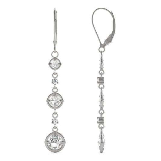 1.64 CTW DEW Round Forever One Moissanite Duet Rose Dangle Earrings in 14K White Gold