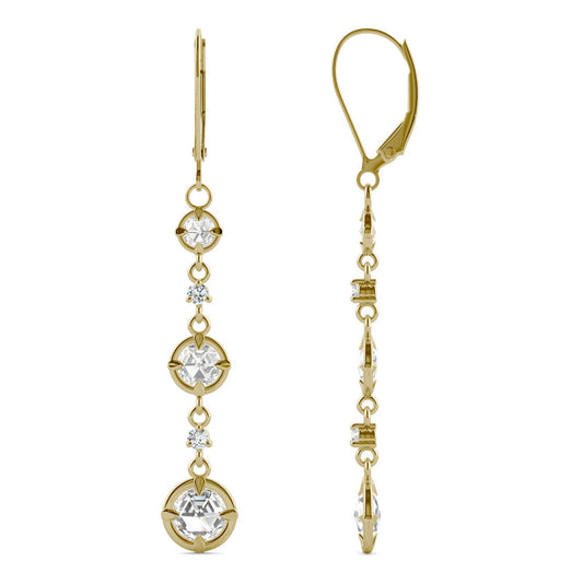 1.64 CTW DEW Round Forever One Moissanite Duet Rose Dangle Earrings in 14K Yellow Gold