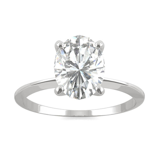 2.10 CTW DEW Oval Forever One Moissanite Classic Solitaire Ring in Platinum