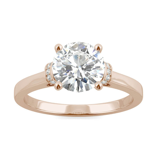 1.69 CTW DEW Round Forever One Moissanite Hidden Solitaire with Side Accents Ring in 14K Rose Gold