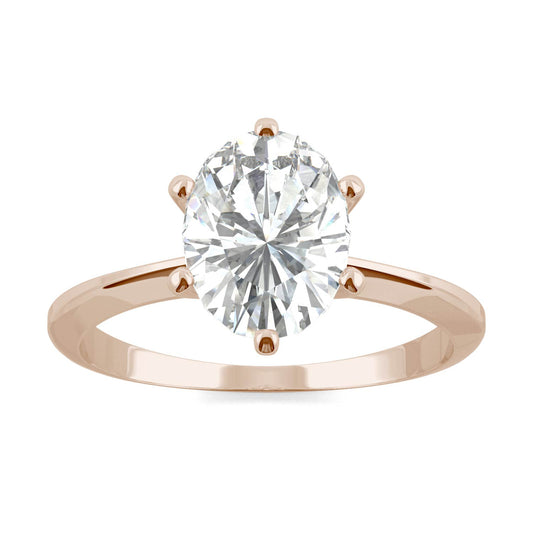 2.10 CTW DEW Oval Forever One Moissanite Six Prong Solitaire Ring in 14K Rose Gold