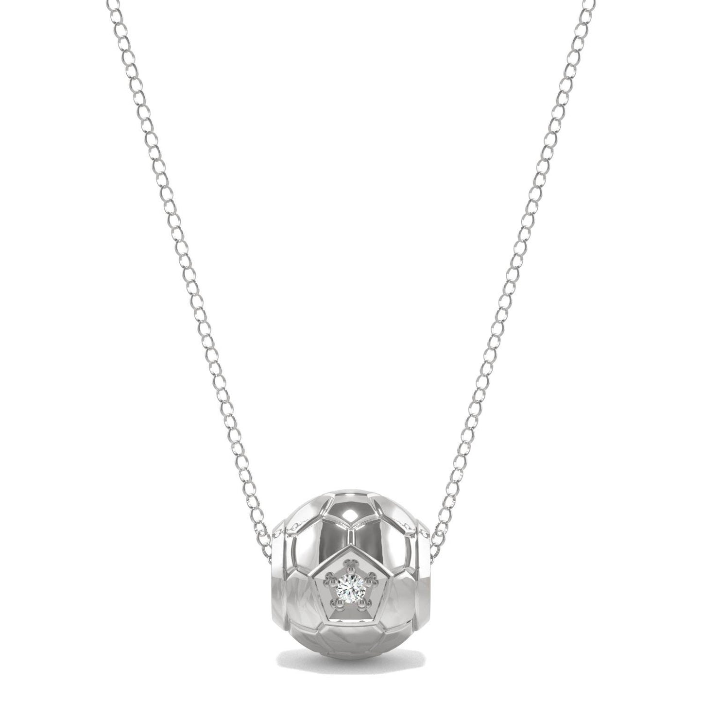 0.03 CTW DEW Round Forever One Moissanite Soccer Ball Solid Charm Necklace 14K White Gold