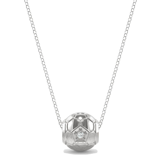 0.03 CTW DEW Round Forever One Moissanite Soccer Ball Solid Charm Necklace 14K White Gold