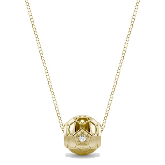 0.03 CTW DEW Round Forever One Moissanite Soccer Ball Solid Charm Necklace 14K Yellow Gold