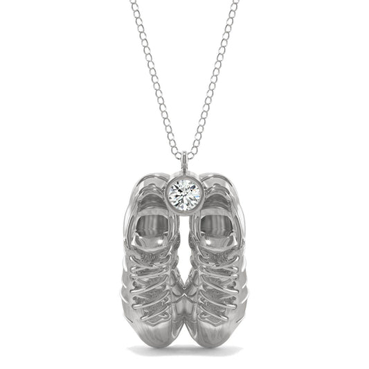 0.10 CTW DEW Round Forever One Moissanite Soccer Cleats Necklace 14K White Gold