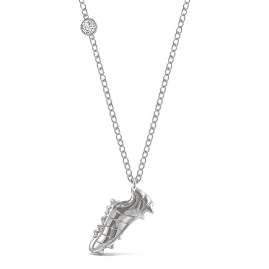 0.10 CTW DEW Round Forever One Moissanite Soccer Cleat Profile Necklace in Sterling Silver