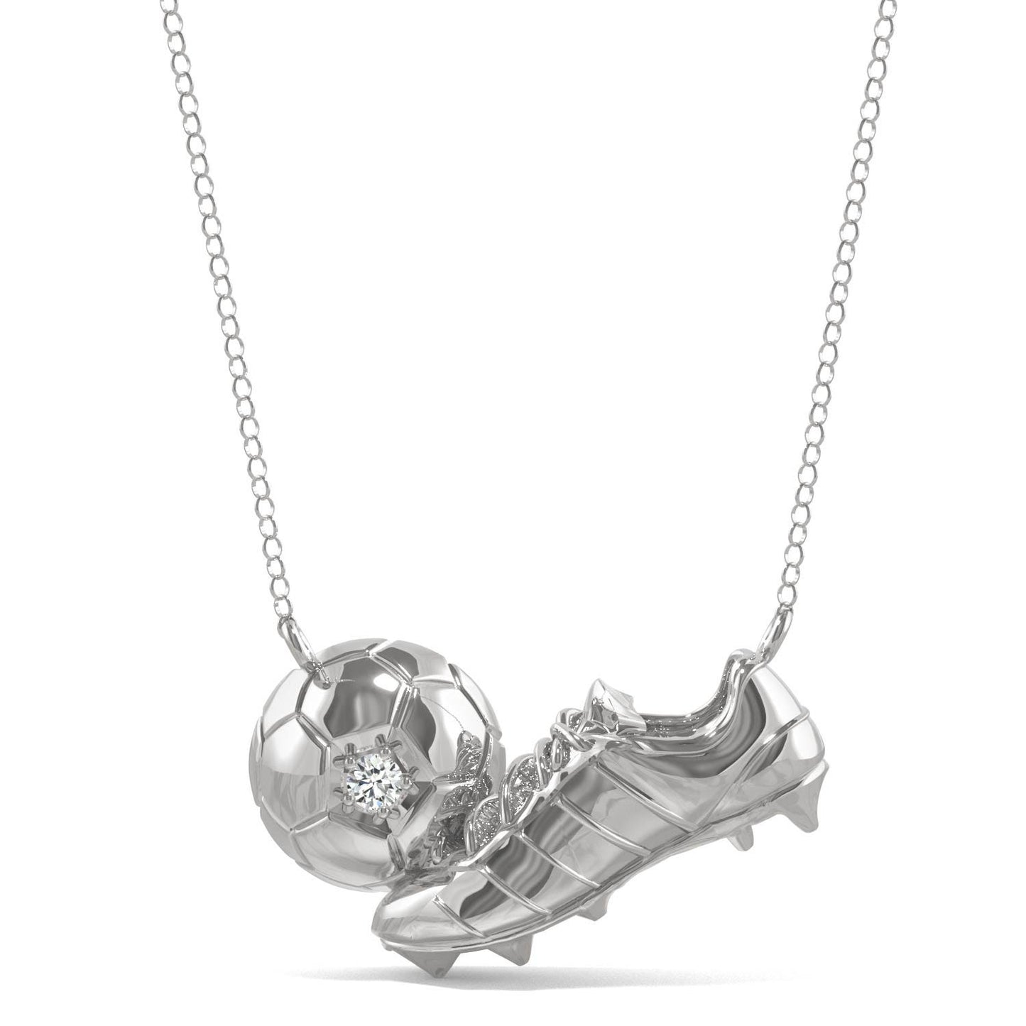0.03 CTW DEW Round Forever One Moissanite Soccer Inspired Necklace 14K White Gold