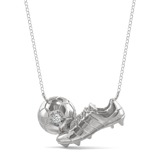 0.03 CTW DEW Round Forever One Moissanite Soccer Inspired Necklace 14K White Gold