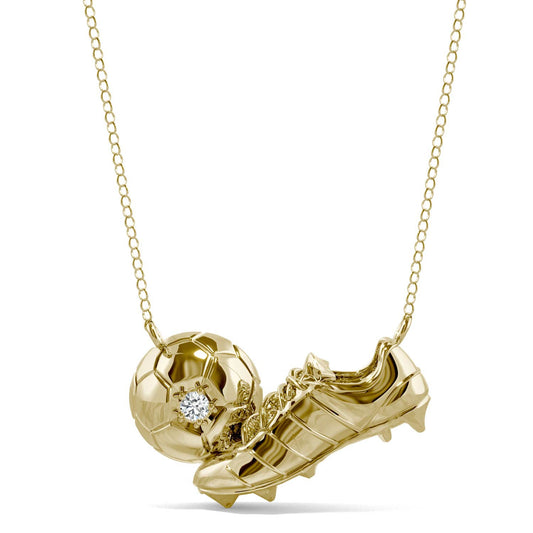 0.03 CTW DEW Round Forever One Moissanite Soccer Inspired Necklace 14K Yellow Gold
