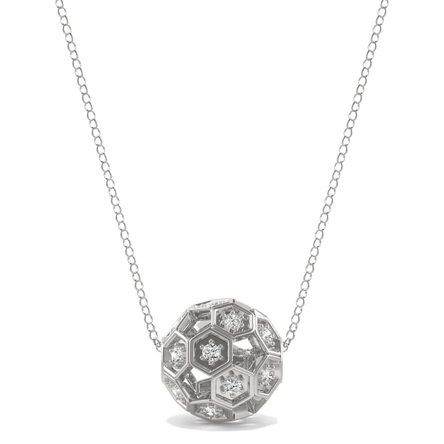 0.10 CTW DEW Round Forever One Moissanite Brilliant Player Large Soccer Necklace 14K White Gold