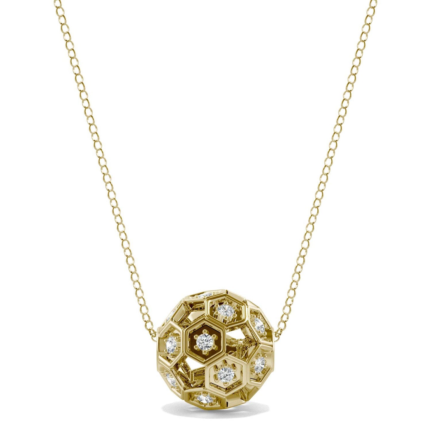 0.10 CTW DEW Round Forever One Moissanite Brilliant Player Large Soccer Necklace 14K Yellow Gold
