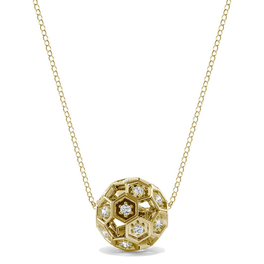 0.10 CTW DEW Round Forever One Moissanite Brilliant Player Large Soccer Necklace 14K Yellow Gold