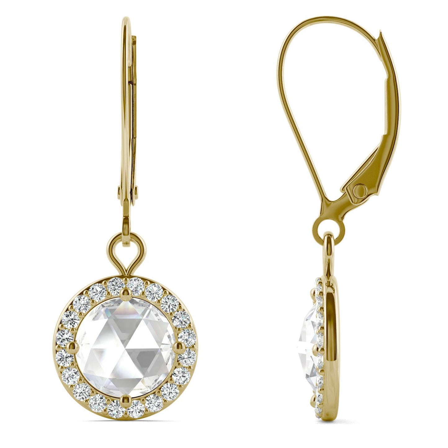 1.52 CTW DEW Round Forever One Moissanite Halo Drop Earrings in 14K Yellow Gold