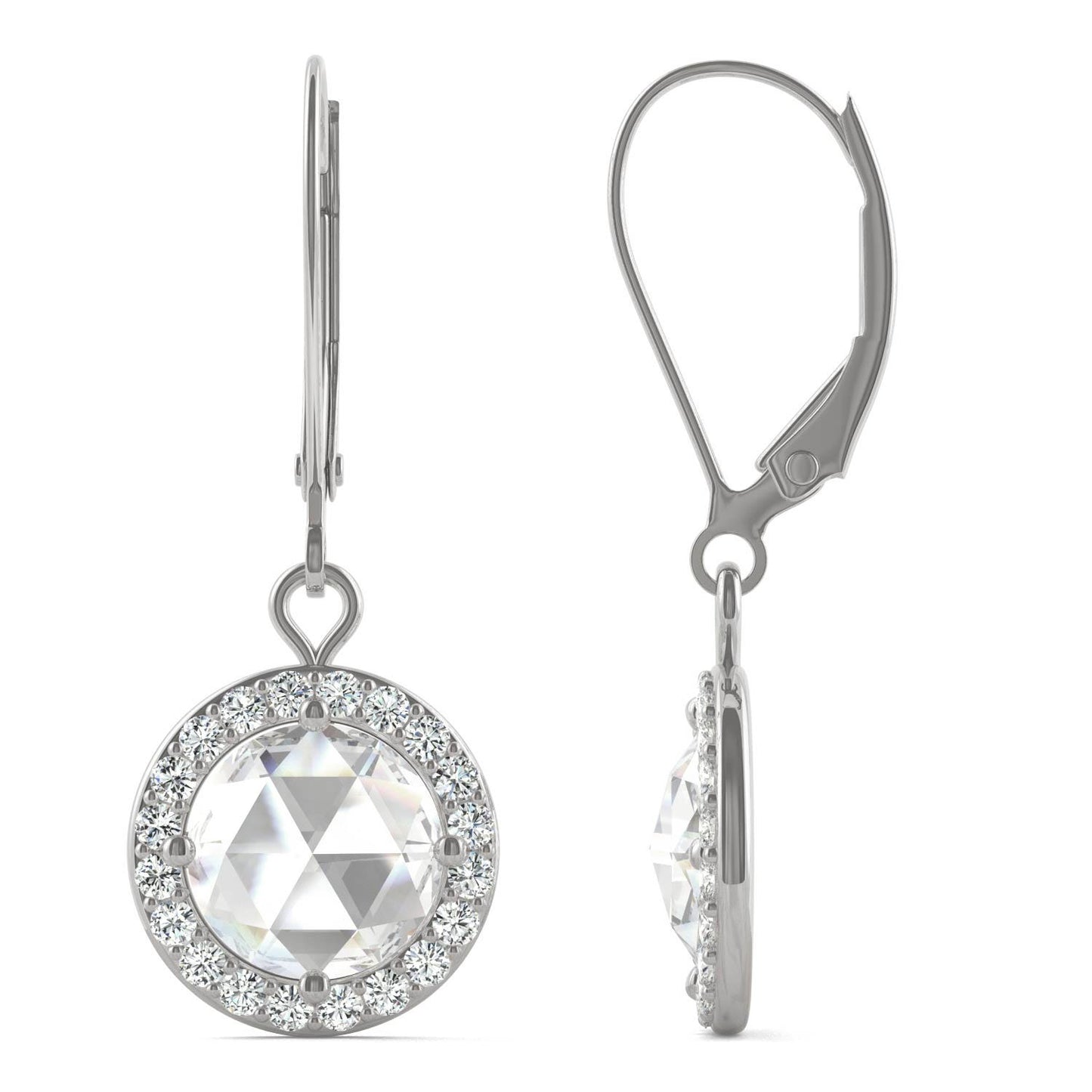 1.78 CTW DEW Round Forever One Moissanite Halo Drop Earrings in 14K White Gold