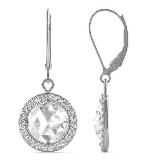 2.78 CTW DEW Round Forever One Moissanite Halo Drop Earrings in 14K White Gold