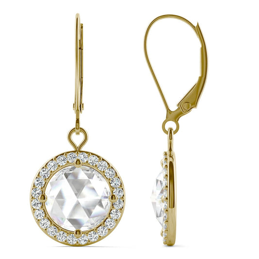 2.78 CTW DEW Round Forever One Moissanite Halo Drop Earrings in 14K Yellow Gold