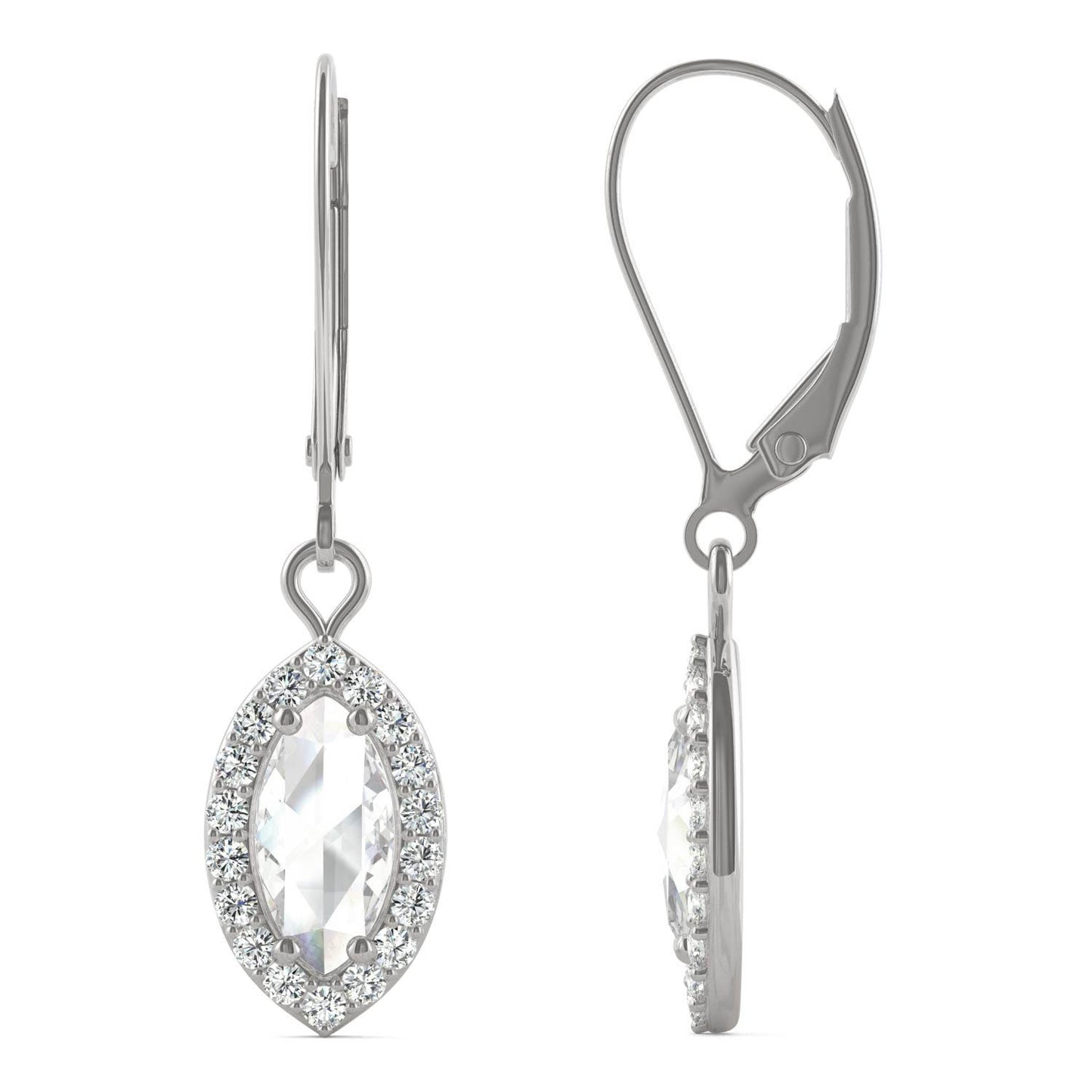 0.95 CTW DEW Marquise Forever One Moissanite Halo Drop Earrings in 14K White Gold
