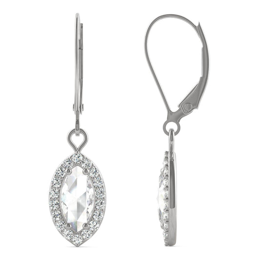 0.95 CTW DEW Marquise Forever One Moissanite Halo Drop Earrings in 14K White Gold