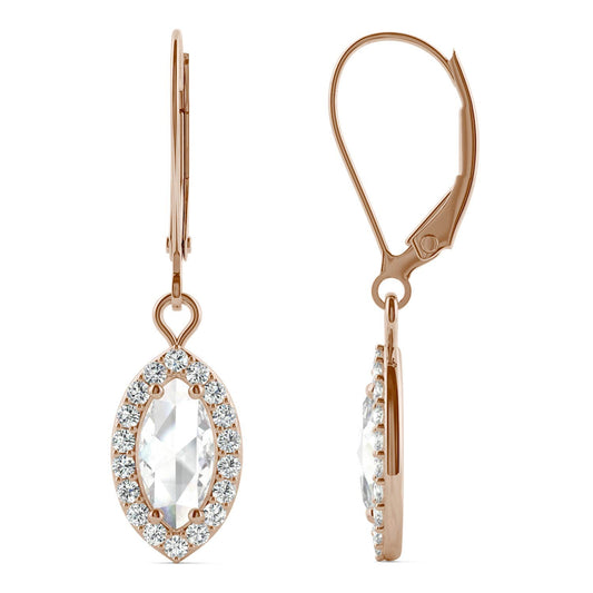 0.95 CTW DEW Marquise Forever One Moissanite Halo Drop Earrings in 14K Rose Gold