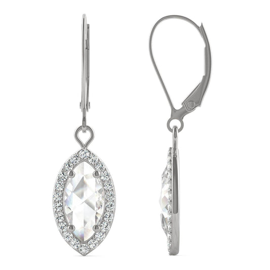 1.50 CTW DEW Marquise Forever One Moissanite Halo Drop Earrings in 14K White Gold