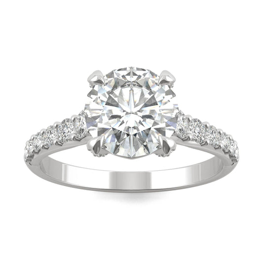 2.42 CTW DEW Round Forever One Moissanite Side-Stone Solitaire with Gallery Accents Engagement Ring in Platinum