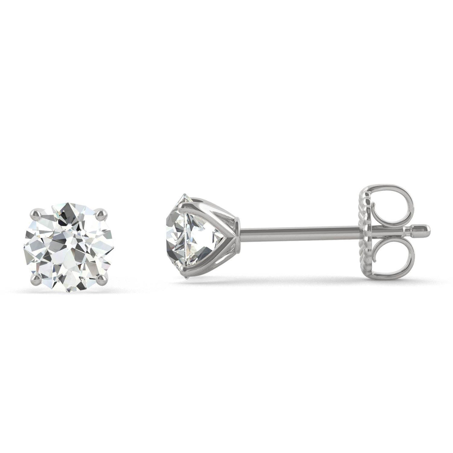 1.00 CTW DEW Round Forever One Moissanite Old European Cut Four Prong Martini Solitaire Stud Earrings in 14K White Gold