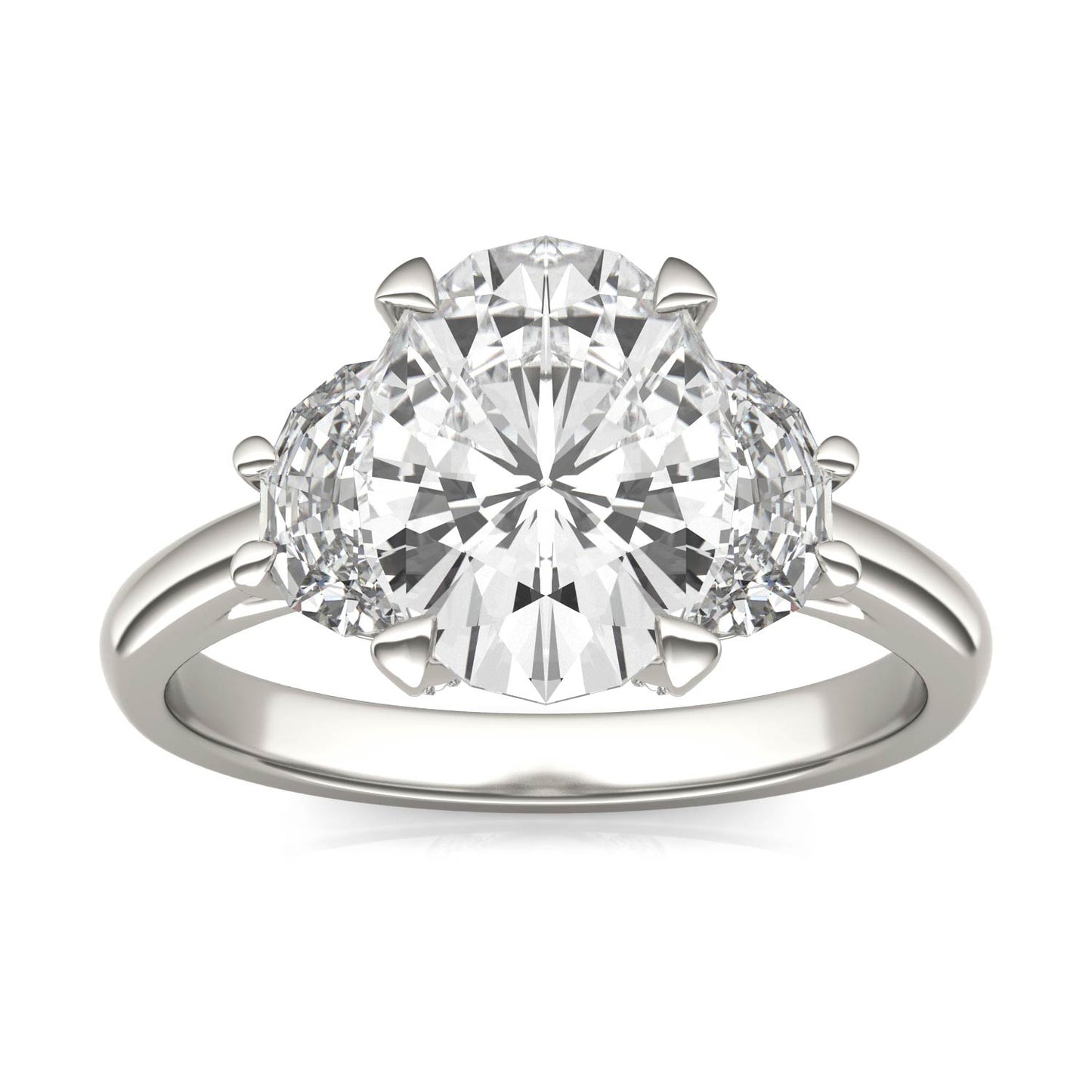3.75 CTW DEW Oval Forever One Moissanite Half Moon Accented Engagement Ring in Platinum
