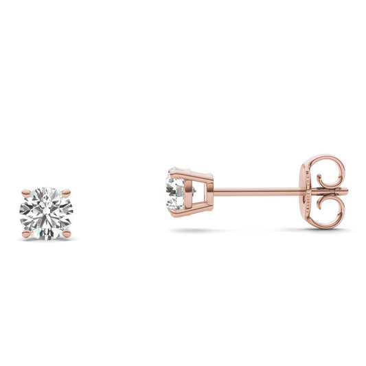 1/2 CTW Round Caydia Lab Grown Diamond Four Prong Stud Earrings 18K Rose Gold