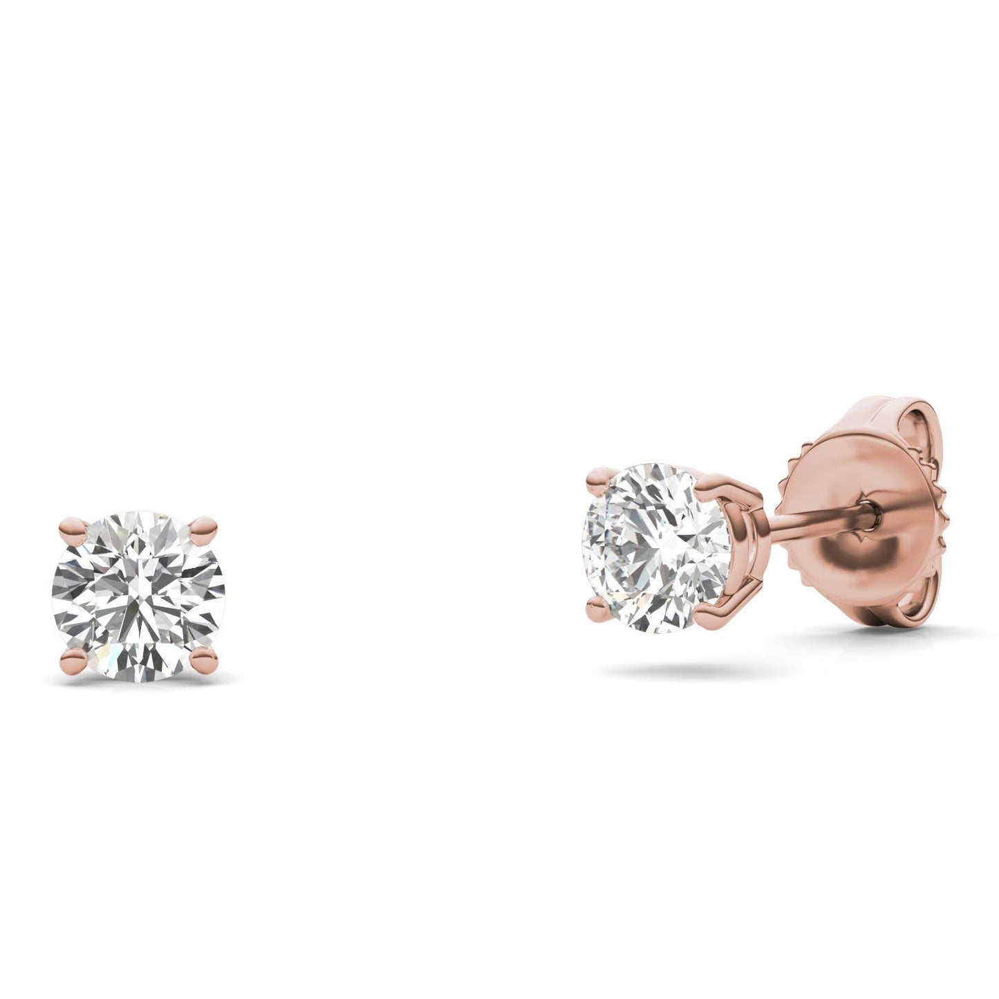 1/2 CTW Round Caydia Lab Grown Diamond Four Prong Stud Earrings 14K Rose Gold