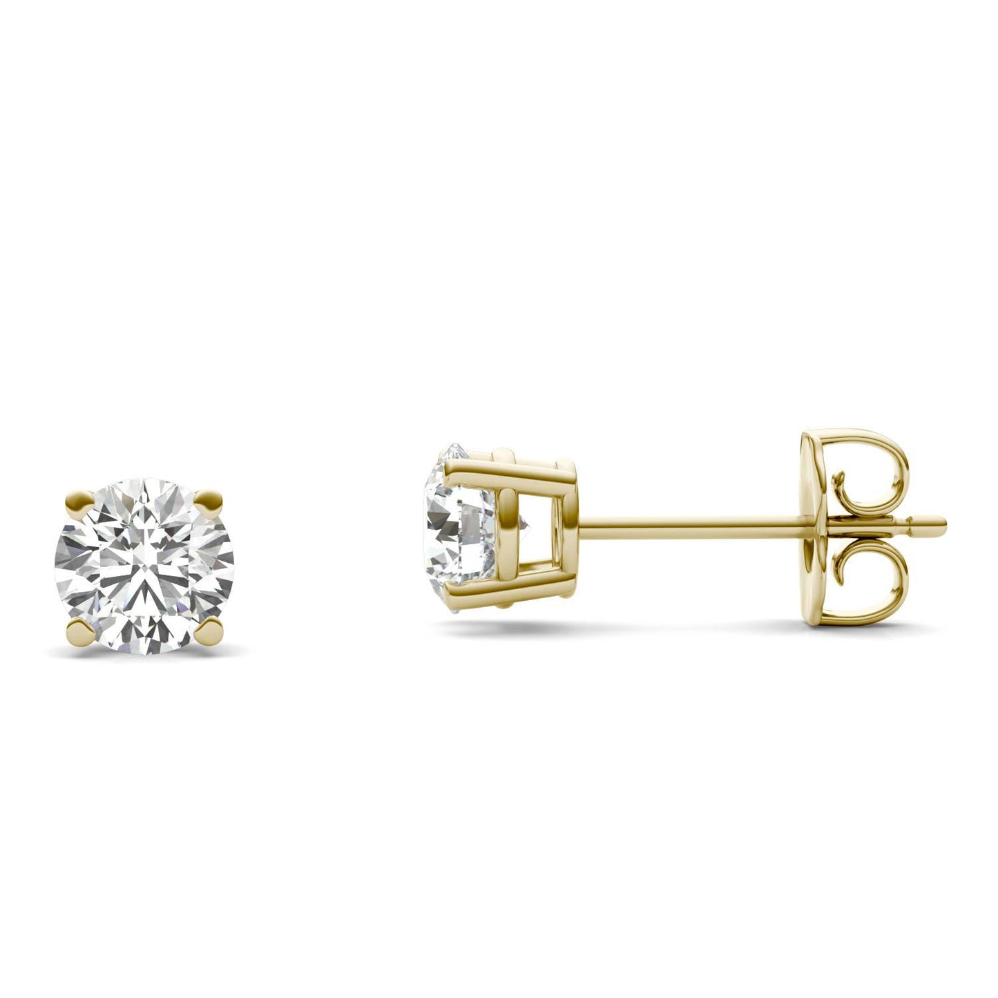 1 CTW Round Caydia Lab Grown Diamond Four Prong Stud Earrings 14K Yellow Gold