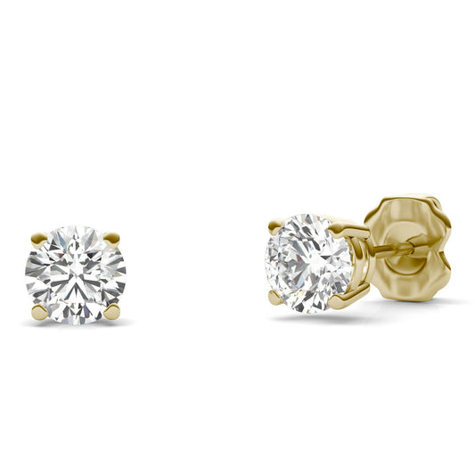 1 CTW Round Caydia Lab Grown Diamond Four Prong Stud Earrings 18K Yellow Gold